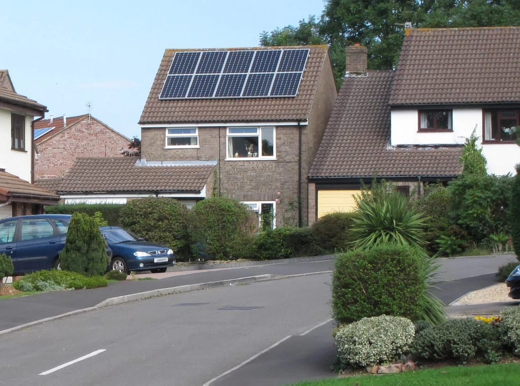 Home with rooftop solar panels